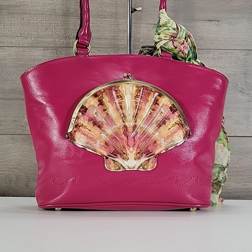 Patricia Nash Zorita Fuchsia Tote Bag with Shell Accent New